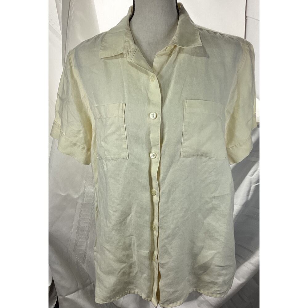 Talbots Vintage Ivory Irish Linen Short Sleeve Button Down Shirt